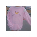 Lovely Cat Ear Embellished Raglan Long Sleeve Loose Pullover Sweatshirt