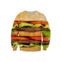 New Arrival 3D Hamburger Pattern Long Sleeve Round Neck Casual Sweatshirt