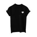 New Stylish Broken Heart Printed Round Neck Short Sleeve Leisure Graphic Tee