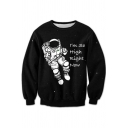 Unisex Astronaut Cartoon Graphic Printed Long Sleeve Round Neck Pullover Sweatshirt