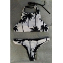 Summer's Hot Fashion Coconut Palm Printed Halter Neck Swimwear
