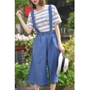 Basic Leisure Plain Straps Loose Casual Wide Legs Fashion Overalls Pants