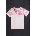 Fashion Floral Printed Color Block Short Sleeve Round Neck Tee