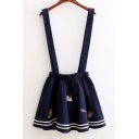 Cartoon Cat TV Embroidered A-Line Mini Pleated Overall Skirt