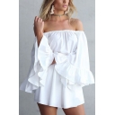 New Arrival Off the Shoulder Bell Long Sleeve Plain Rompers