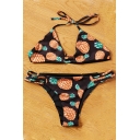 Summer's Fresh Pineapple Printed Halter Neck Cut Out Side Bottom Swimwear
