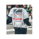 Casual Leisure Color Block Letter Printed Long Sleeve Bomber Jacket