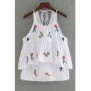 Summer's Fresh Floral Embroidered Layered Cami Top