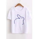 Adorable Embroidery Rabbit Pattern Short Sleeve Round Neck Tee