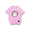 Casual Leisure Letter Cat Printed Short Sleeve Round Neck Pullover T-Shirt