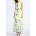 Chic Floral Printed Sleeveless Square Neck Maxi A-Line Dress