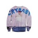 Letter Crying Girl Printed Round Neck Long Sleeve Chic Pullover Sweatshirt for Couple