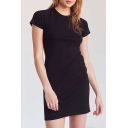 Summer's Simple Chic Striped Side Round Neck Short Sleeve Mini Bodycon T-Shirt Dress