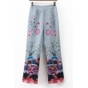 New Fashion Floral Printed Wide Legs Leisure Loose Pants