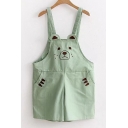 Cute Bear Embroidery Pattern Straps Overalls