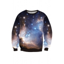 New Arrival Galaxy Printed Round Neck Long Sleeve Pullover Sweatshirt