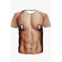 New Stylish Funny Muscle Boy Printed Round Neck Short Sleeve Pullover T-Shirt