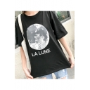 The Earth Letter Printed Fashion Round Neck Short Sleeve Loose Leisure T-Shirt