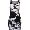 New Arrival Skull Printed Scoop Neck Sleeveless Bodycon Mini Tank Dress