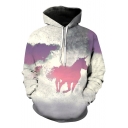 Fashion Color Block Unicorn 3D Printed Long Sleeve Hoodie Sweatshirt