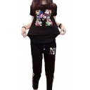Oversize Round Neck Short Sleeve Letter M Printed Tee with Loose Sports Pants