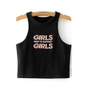 Funny GIRLS NEED TO SUPPORT GIRLS Letter Printed Sleeveless Cropped Tank