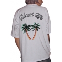 Island Life Coconut Tree Printed Short Sleeve Round Neck Loose Tee