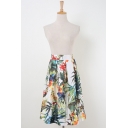 Chic Floral Printed High Rise Pleated Midi A-Line Skirt