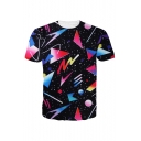 Galaxy Geometric Pattern Round Neck Short Sleeve Pullover T-Shirt