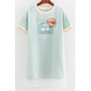 Fake Two-Piece Round Neck Short Sleeve Printed Loose Mini T-Shirt Dress