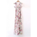 Chic Plunge V-Neck Sleeveless Floral Printed Split Sides Maxi Dress