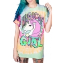 New Arrival Cartoon Horse Letter Pattern Short Sleeve Round Neck Loose T-Shirt