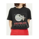 Loose Planet Plane Printed Short Sleeve Round Neck Graphic Tee