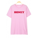 Basic Simple Letter Printed Short Sleeve Round Neck Cotton T-Shirt