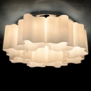 Octuple Floral Frosted Blown White Glass Semi-Flush Mount Light