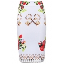 New Arrival Chic Floral Key Printed Office Lady Midi Pencil Skirt