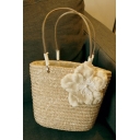 New Arrival Summer's Holiday Outdoor Floral Embellished Straw Handbag