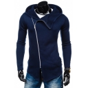 New Fashion Slant Zip Up Long Sleeve Plain Leisure Fitted Hoodie