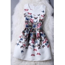 New Fashion Butterflies Pattern Round Neck Sleeveless Mini A-Line Dress
