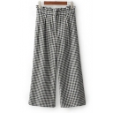 Classic Plaids Pattern High Waist Loose Casual Wide Legs Pants