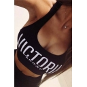 Fashion VICTORY SPORT Letter Printed Scoop Neck Sleeveless Cropped Tank