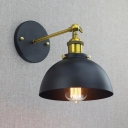 Industrial Wall Sconce Adjustable Dome Shade in Black
