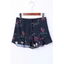 New Arrival Floral Printed Ruffle Hem Casual Leisure Shorts