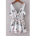 Fashion Plunge Neck Sleeveless Floral Printed Casual Loose Rompers