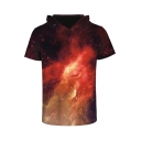 3D Galaxy Printed Short Sleeve Hooded Unisex Tee