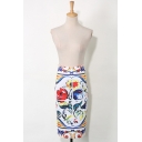 Chic Floral Totem Printed Midi Office Lady Pencil Skirt