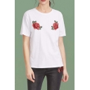 Summer's Hot Fashion Floral Embroidered Casual Leisure Round Neck Short Sleeve T-Shirt