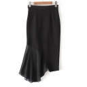 New Stylish Chiffon Patchwork Plain Midi Bodycon Asymmetrical Skirt