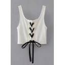 New Arrival Scoop Neck Sleeveless Lace-Up Front Cropped Tank Tee