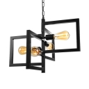 Industrial Retro Chandelier in Geometric Square Shape in Black Finish, 4 Lights